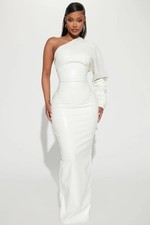 Fashion Nova Stopper Dress Size Small Maxi Gown One-Shoulder Off White Was $30 picture