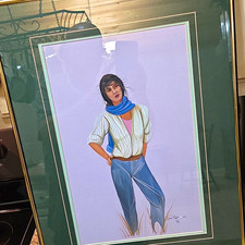 Dana Tiger Signed Original 1988 Colored Pencil Portrait Drawing Matted Framed picture
