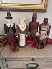 Wolf Creek Folk Art Carved Pilgrims and Native Americans. Set of 4, Thanksgiving picture