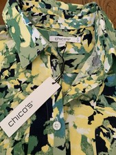 NWT Chicos No-Iron Button Down Shirt Damask Fall Print Preppy Business Sz 0(4) picture