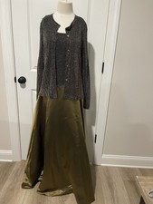 Vtg Cache 2 Piece Jacket Dress Metallic Gold Black Dress Gown Size 10 picture