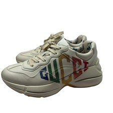 Gucci Rhyton Ivory Leather Rainbow Glitter Logo Sneakers Floral Lining 39 picture
