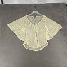 Lily White Cream Lace Mesh V-Neck Top Y2K Flutter Angel Sleeve Blouse Large picture