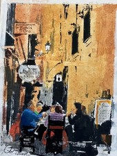 Florence Italy Watercolor Painting Cafe Scene, signed by the artist 9x12