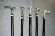 Handmade Gift Lot Of 5 Antique Walking Stick Wooden Cane Solid Brass Handle picture