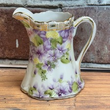 Antique Nippon Morimura Gumi Moriage Maple Leaf Mark Floral Pitcher Vase picture