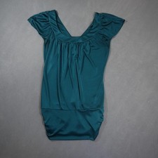 Studio Y Y2K Teal Flutter Sleeve Blouson Going Out Top Ruched Banded Hem Small picture