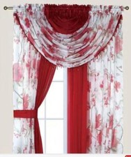 Complete Window Sheer Voile Curtain Panel Set with 4 Attached Panels picture