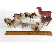 7 Antique Vintage Celluloid Animals Swan Ram Camel Dog Horse picture