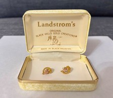 Vintage Landstroms Black Hills Gold Grape Leaf Stud Earrings 10K 12K Box & Paper picture
