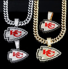 Kansas City Chiefs GEM NECKLACE Gold/Silver Bling Hip Hop Pendant & 20
