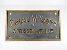Vintage Cast Bronze Brass Attorney At Law Plaque Randall W Snyder Law Office Sig picture