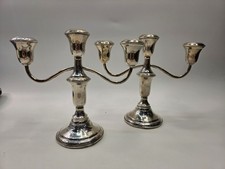 Pair Vintage Sterling Silver Filled Candelabra Convertible 3-Light Candlesticks picture