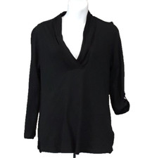 Anthropologie Deletta Womens BOHO Blouse Top Medium Black Long Sleeve Minimalist picture