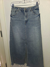 Kensie Jeans Women's Blue Denim Midi Skirt Zip Front Slit Pockets 12 picture