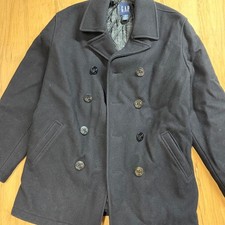Vintage Gap Naval Jacket Mens Large Navy Blue Wool Double Breasted Pea Coat picture