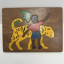 Antique 1930’s Judy Toys Little Black Sambo Wooden Inlay Puzzle Tiger Rare picture