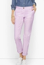 NWT Talbots Women’s Size 12 Purple Check Cotton Blend Ankle Length Relaxed Chino picture