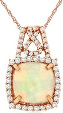 1.63CT DIAMOND & AAA OPAL 14K ROSE GOLD CUSHION & ROUND HALO SQUARE LOVE PENDANT picture