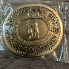Vintage Kentucky Colonels Isaac Shelby Brass Belt Buckle State Seal new in pack picture