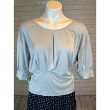 OGL Sandwashed Modal Batwing Boatneck Ruched Top Blue Gray L Large picture