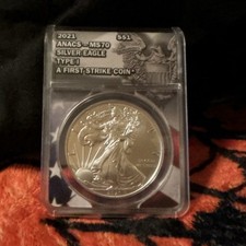 U.S. Mint 2021 Silver Eagle Type 1 1 oz .999 Silver ANACS MS70 First Strike picture