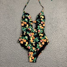 Xhilaration Womens Citrus Floral Tie Neck One Piece Swimsuit Black Medium picture
