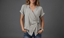 Linen Blend Woman Blouse Casual and Party Wear Tops picture