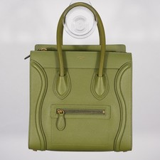* Celine Micro Shopper Handbag Light Green Khaki Gold Hardware Drummed Leather picture
