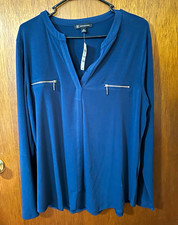 INC International Concepts Women's 2XL Blue V-Neck Long Sleeve Blouse Zip picture