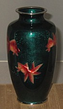 Old SATO Japanese Ginbari Cloisonne Enamel Rare Teal Blue Foil Vase w/ Three Koi picture