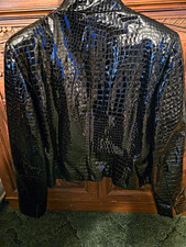 WORTH Women's Black Croc Embossed Leather Zip Front Lined Short Jacket Size 6 picture