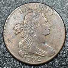 1802 Draped Bust Large Cent 1c S-232 Reverse Cud VF+ Details picture