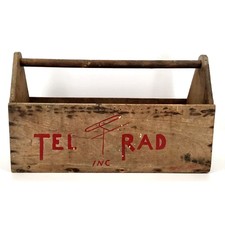 Vintage TEL-RAD Inc Wooden Tool Tote Carrier Advertising Box Primitive Farmhouse picture