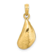 3-D Mussel Shell Pendant 21x8.9mm 14k Yellow Gold Nautical Textured 3D picture