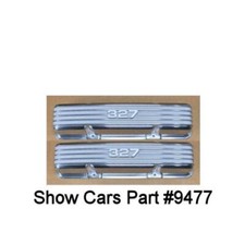 327 58 -86 SMALL BLOCK CHEVY NEW PAIR TALL FINNED ALUMINUM VALVE COVERS POLISHED picture