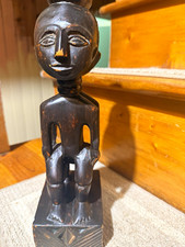 Antique hand carved Carved Wooden African Figure Sculpture Statue on Carved Base picture