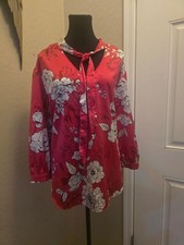 Cato Fashions Floral V-Neck 3/4 Sleeve Blouse in Pink picture