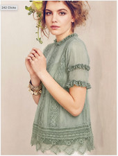 Anthropologie New Without Tag Lace Top: SMALL (Celadon Green) picture