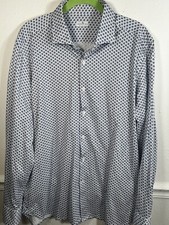 Sonrisa Fior Di Cotone Italy Men’s 45-18 Dress Shirt Blue Geometric L XL picture