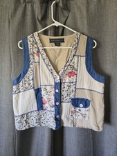 Vtg New Identity Quilted Denim Floral Patchwork Vest Size XL 90s picture