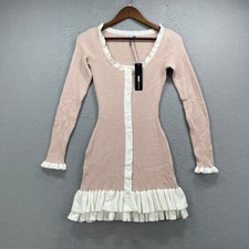 Fashion Nova Sweater Mini Dress Womens M Blush Victoria Ruffled Ribbed Coquette picture