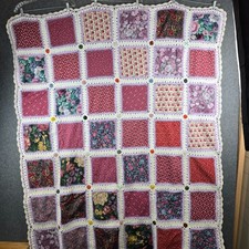 VTG Crochet Fabric Fusion Quilt Multicolored Floral Handmade Patchwork 56