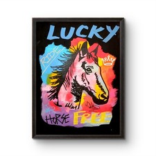 BORN LUCKY Horse ORIGINAL Art 12x16 Western Folk Outsider Street Painting Canvas picture