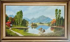 Original 20th Century Framed Mountain Landscape Painting Americana Signed Marion picture