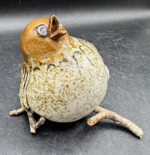 Vtg MCM Studio Art Pottery Bird Figurine Twig Branch Legs Speckled Stoneware 4” picture