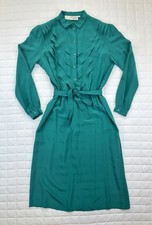 Vintage Kenar Silk 80s Turquoise/Teal Cocktail Midi Dress Long-Sleeved Size 6 picture