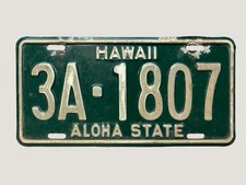 Vintage 1961-68 Hawaii License Plate 3A-1807 Aloha State Oahu Green 1967 picture