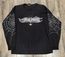 Vintage 2003 Harley Davidson Spiderwebs Long Sleeve Large Shirt Washington picture