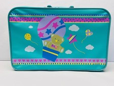 Vintage Sanrio Just For Fun Teddy Bear Suitcase 1987 Bright Teal Mint Green T70 picture